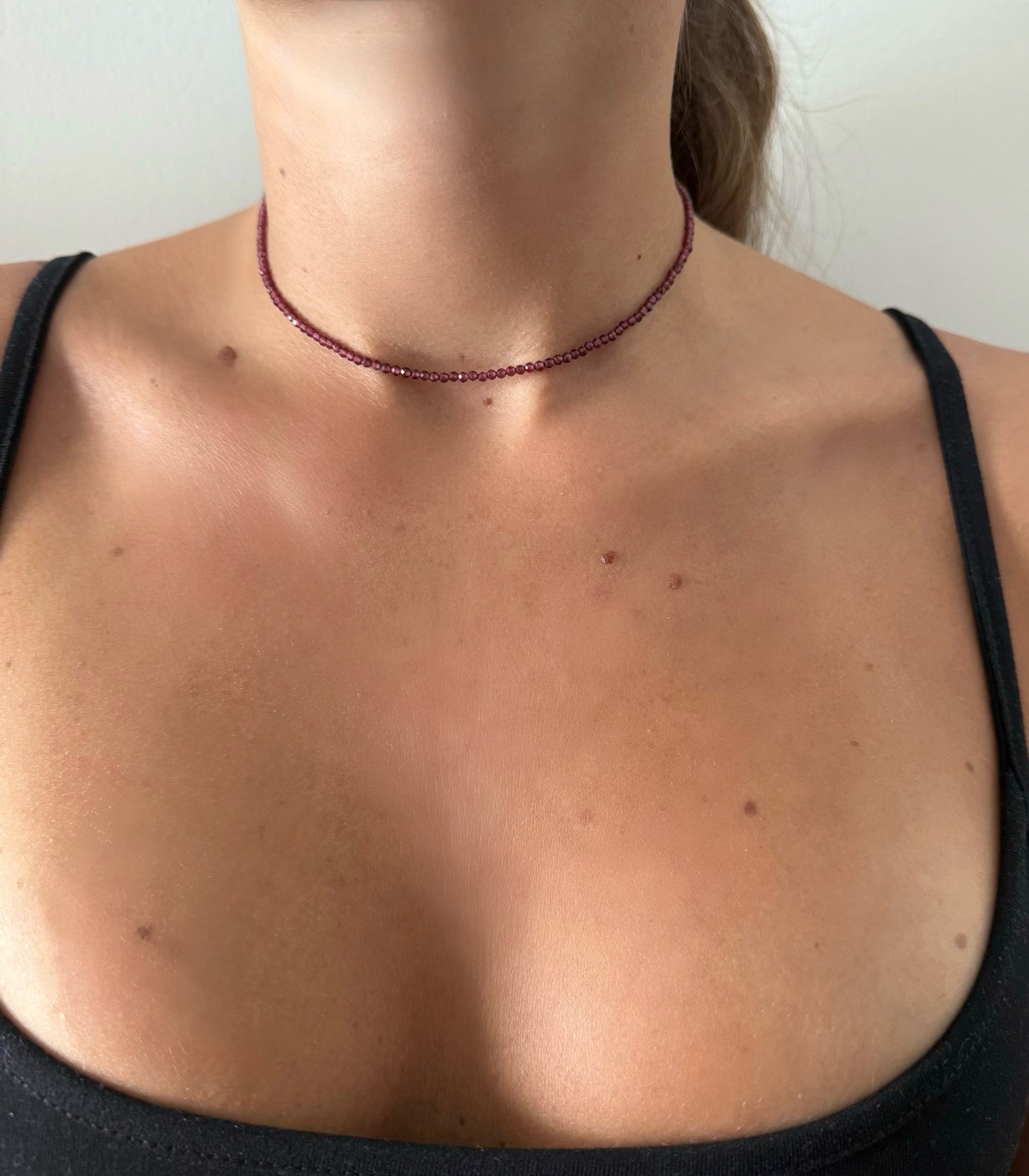 Red Garnet Faceted Rondelle Beaded Necklace