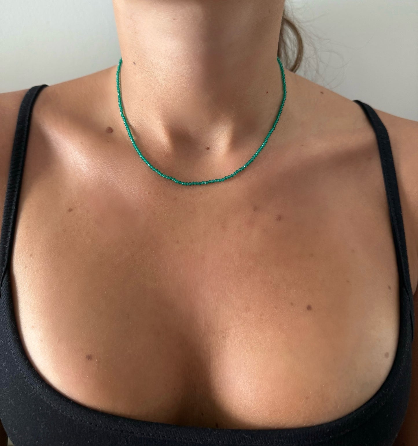 Green Onyx Faceted Rondelle Beaded Necklace