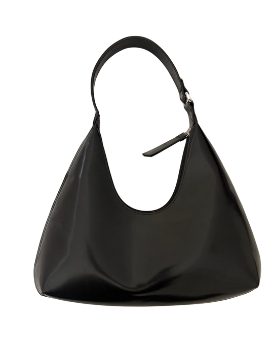 By Far Amber Black Semi Patent Leather Shoulder Bag