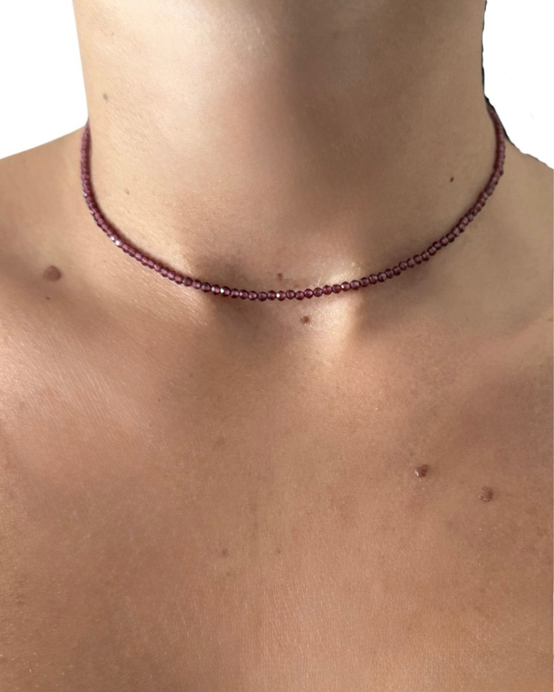 Red Garnet Faceted Rondelle Beaded Necklace
